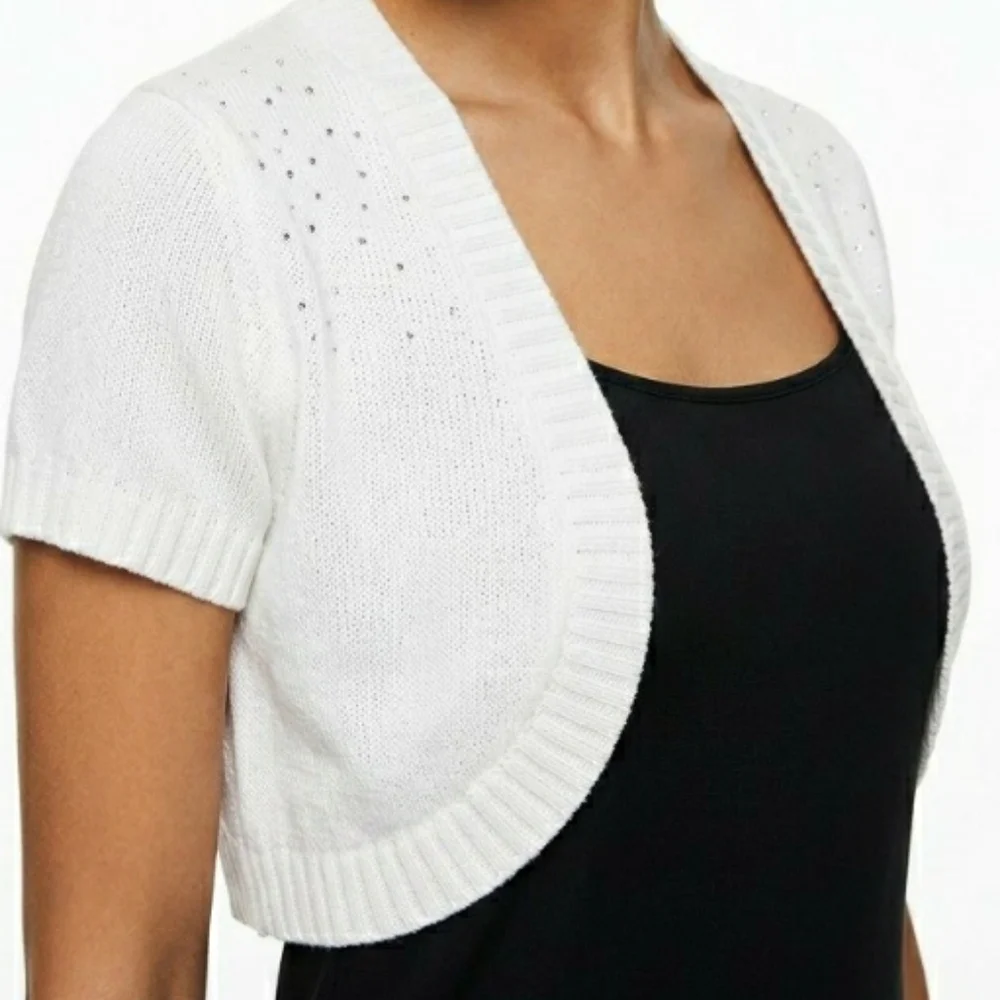 Justice White Rhinestone Shrug - Girl's 16/18 Women XS/Small Cropped Cardigan